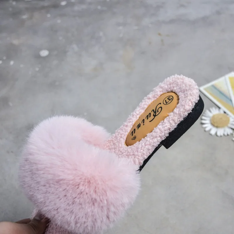2023 Autumn and Winter Women's Plush Slippers Korean Women's Indoor Cool and Slippers Warm at Home Plush Flat Heels slides