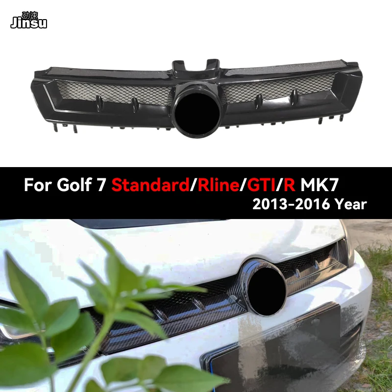 Racing Style Real Carbon Fiber Front Air Intake Grille for Golf 7 R line GTI MK7 2013 - 2016 Glossy Black Grill Car Styling