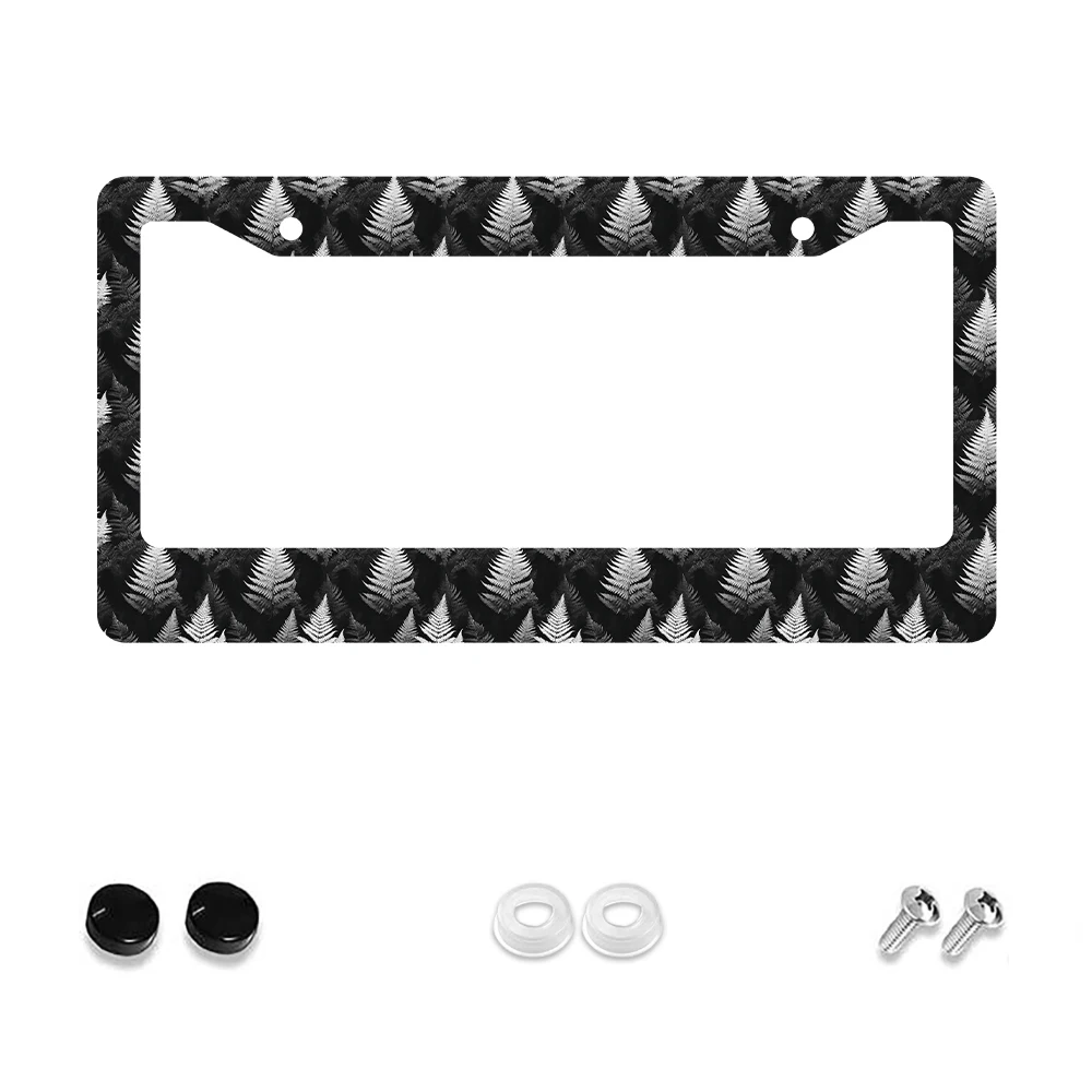 

1pc Black and White Fern Pattern 2-Hole License Plate Frame, Aluminum Material, 6x12 Inches, with Screw Kit, Retro Novelty Car