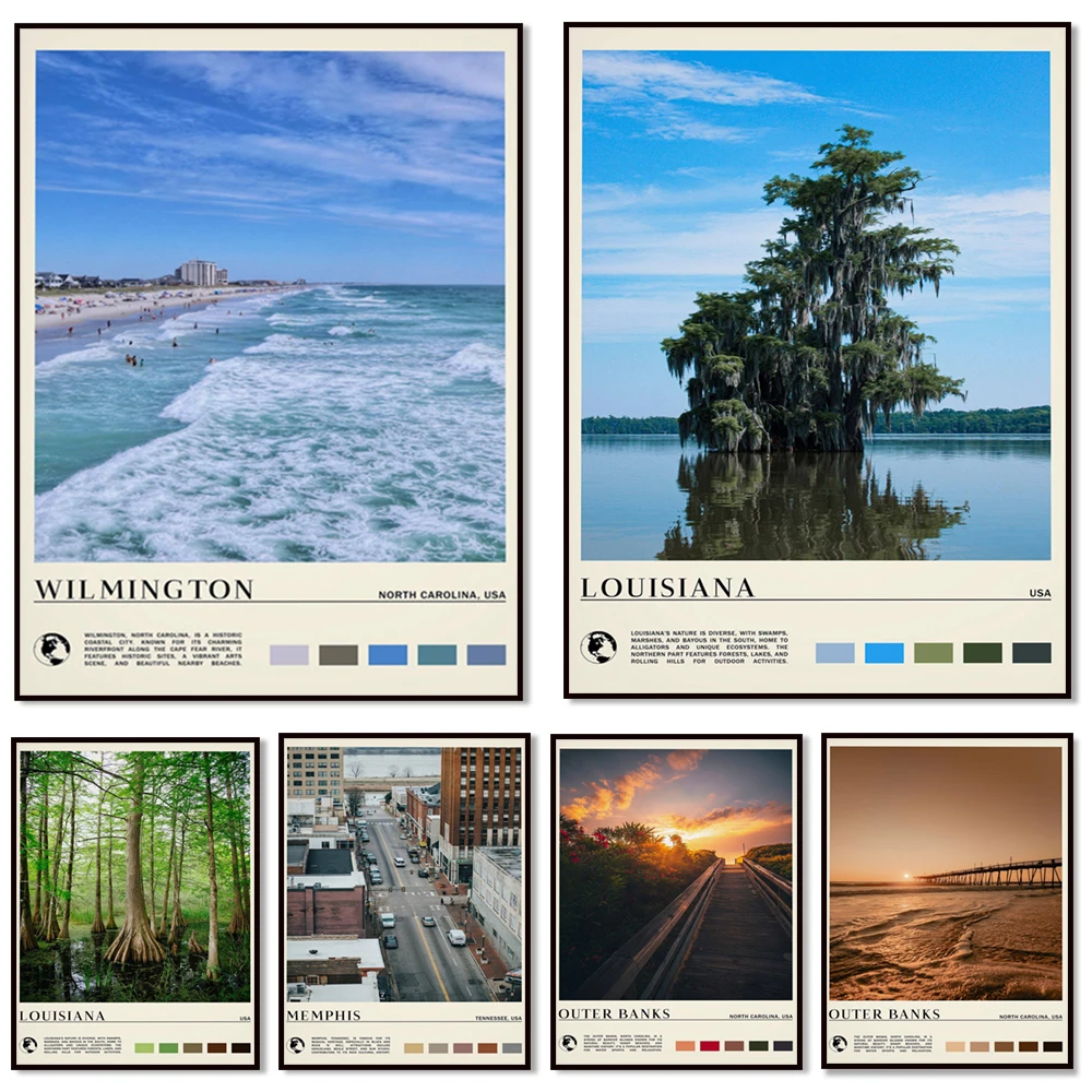 بورتلاند، ممفيس، تينيسي، ويسكونسن، لويزيانا، كارولينا الشمالية، ويلمينغتون، بحيرة الدب الكبير، سياتل، ملصق سفر واشنطن #1
