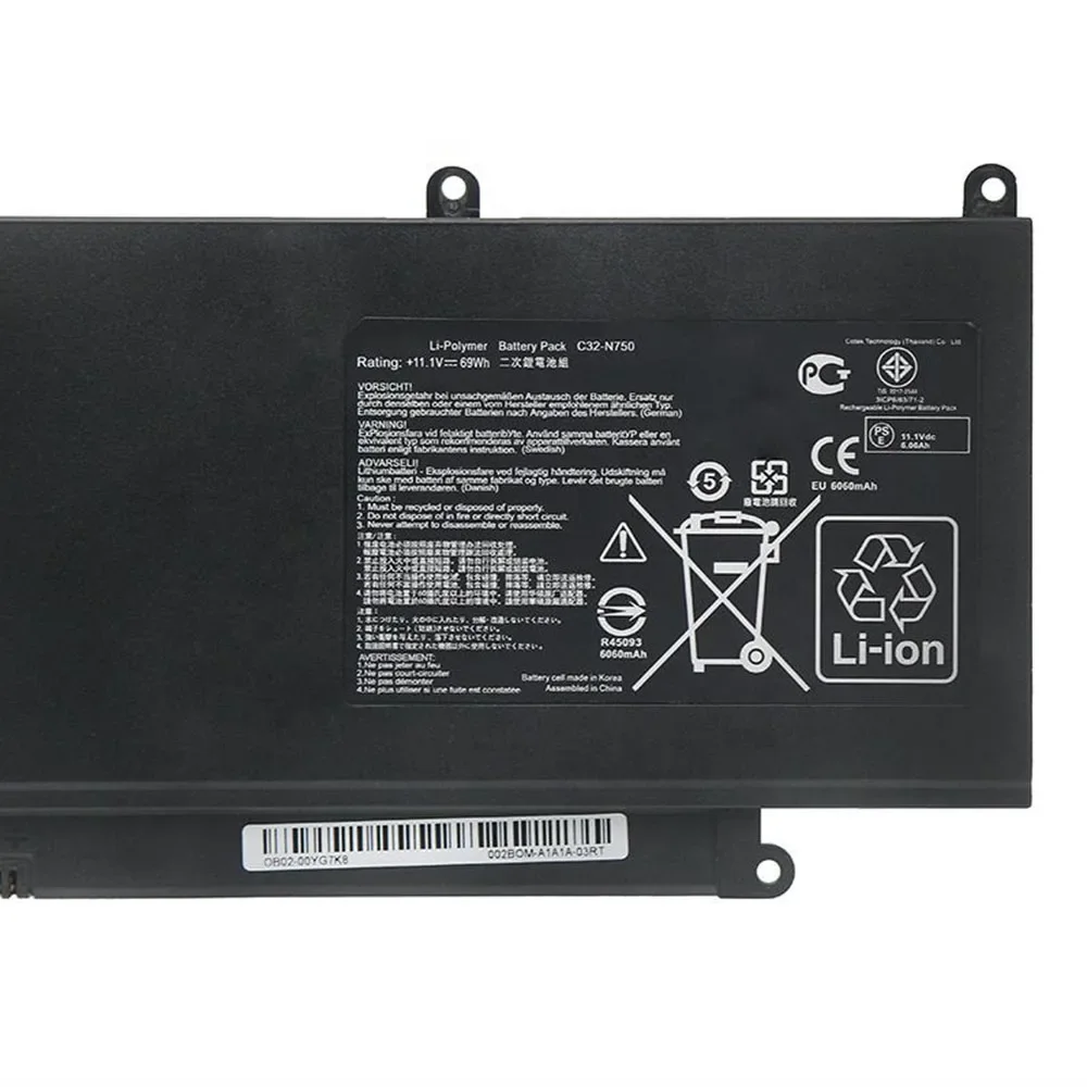 New Original C32-N750 11.1V 69Wh Laptop Battery for ASUS N750 N750JK N750JV N750Y47JV N750Y47JV-SL 0B200-00400000