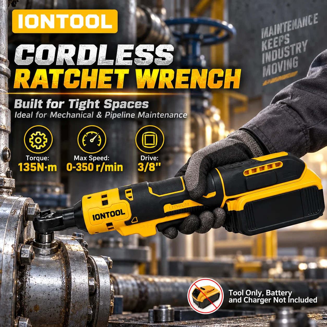 IONTOOL Portable Cordless Ratchet Wrench 120W For Plumbing Pipe Fitting and HVAC System Bolt Fixing and Panel Wiring Work