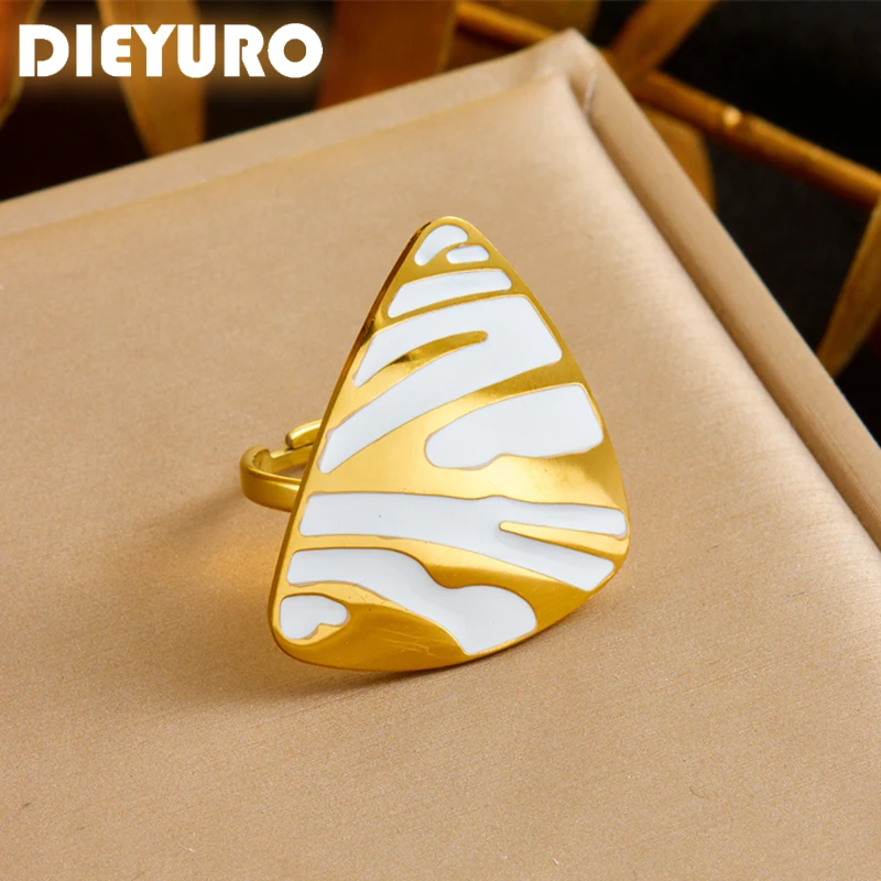 

DIEYURO 316L Stainless Steel White Tiger Stripes Adjustable Ring For Womens Fashion New Fashion Finger Ring Jewelry Gift Party
