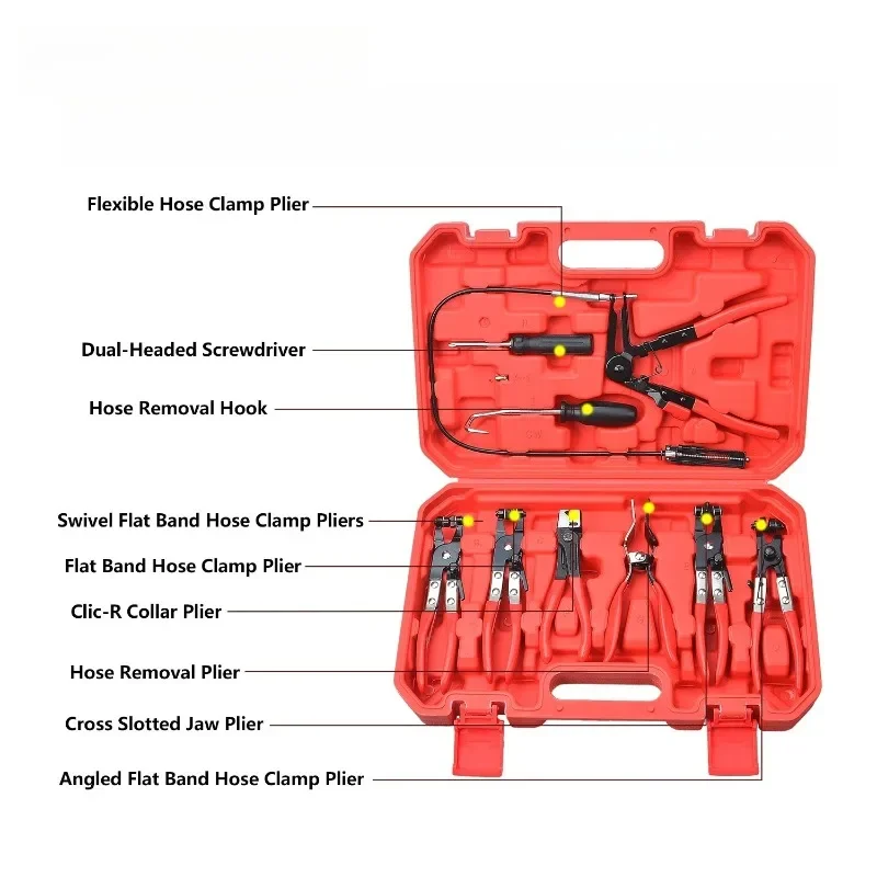 Hose Clamp Ring Plier Flexible Clip Set Cable Plier Swivel Jaw Tool Remover Auto Hand Tool 9Pcs/Set