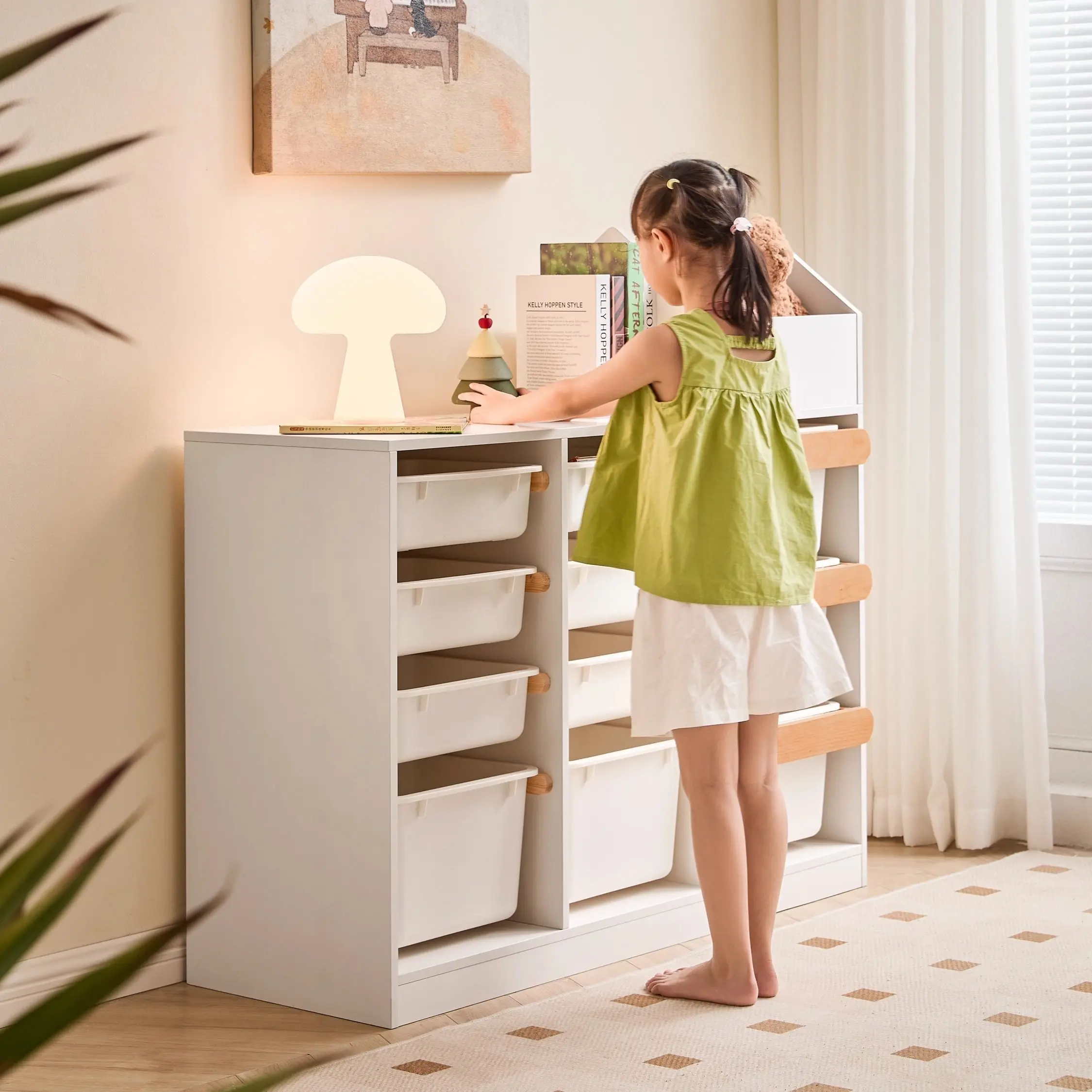 Carpenter life big belly toy storage cabinet classification storage rack Montessori children's room layout baby feeding cabinet