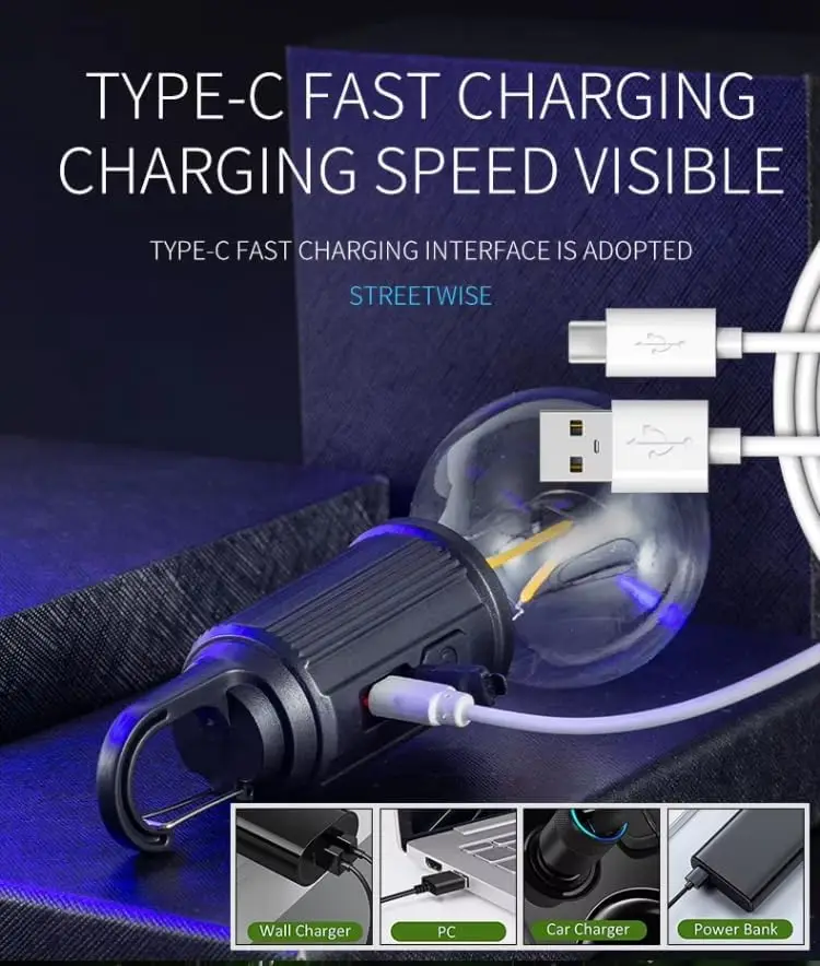 LED Camping Light Type-C USB Rechargeable Waterproof 400mAh 100LM Tent Light with Hook 3 Modes Outdoor Lighting