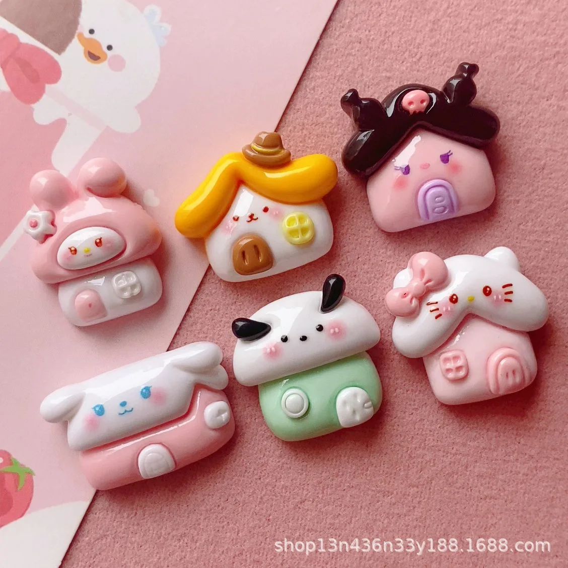 10PCS Kawai bright surface Cartoon  Anime House Series Resin Flat Back Scrapbook DIY   Bow Decor Accessories Crafts