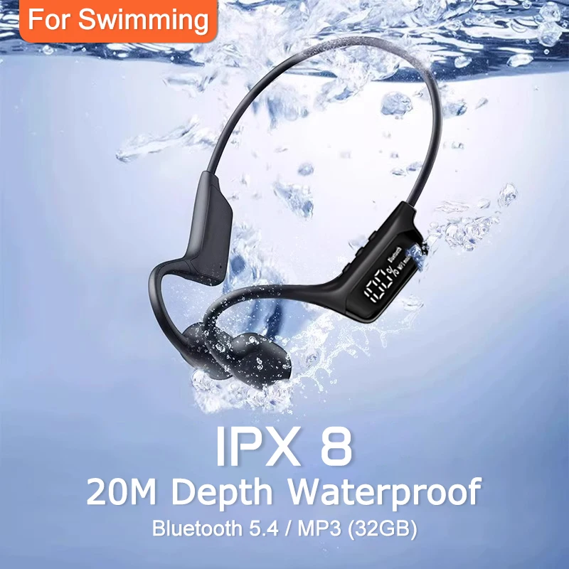 

Swimming Earphone IPX8 Waterproof Bone Conduction Headphones MP3 Player Wireless Bluetooth 5.4 Headset LED Display With 32G RAM