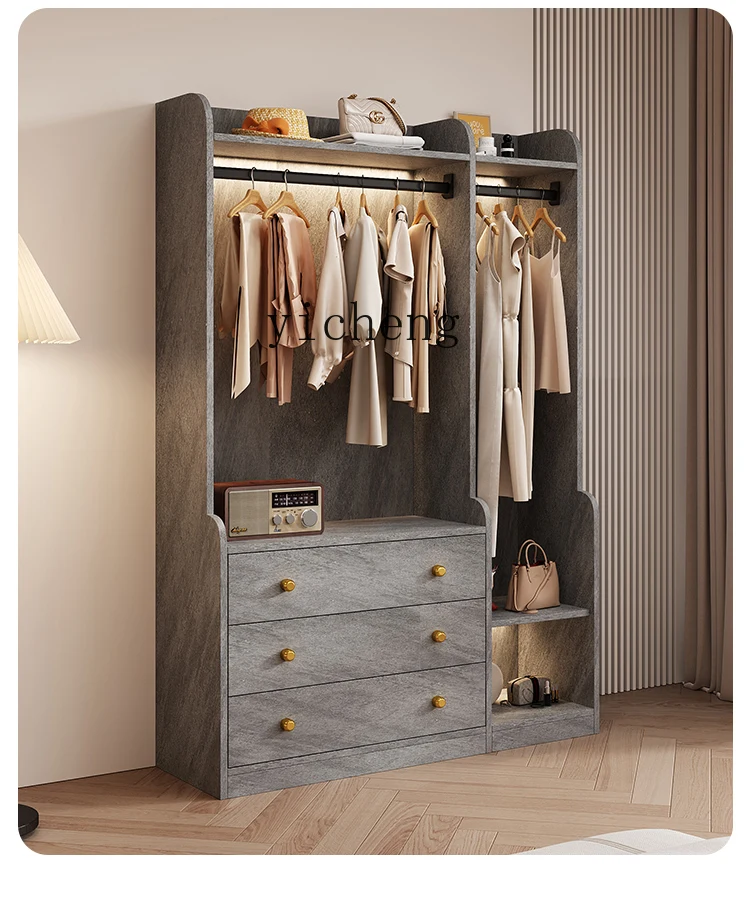 TQQ solid wood bedroom household multi-functional chest storage cabinet integrated floor hanger small wardrobe
