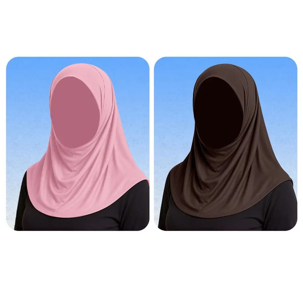 Elegant Ice Silk Women Hijab Scarf Sun Protection Neck Protection Instant Hijab Lightweight Solid Color Head Cover Lady