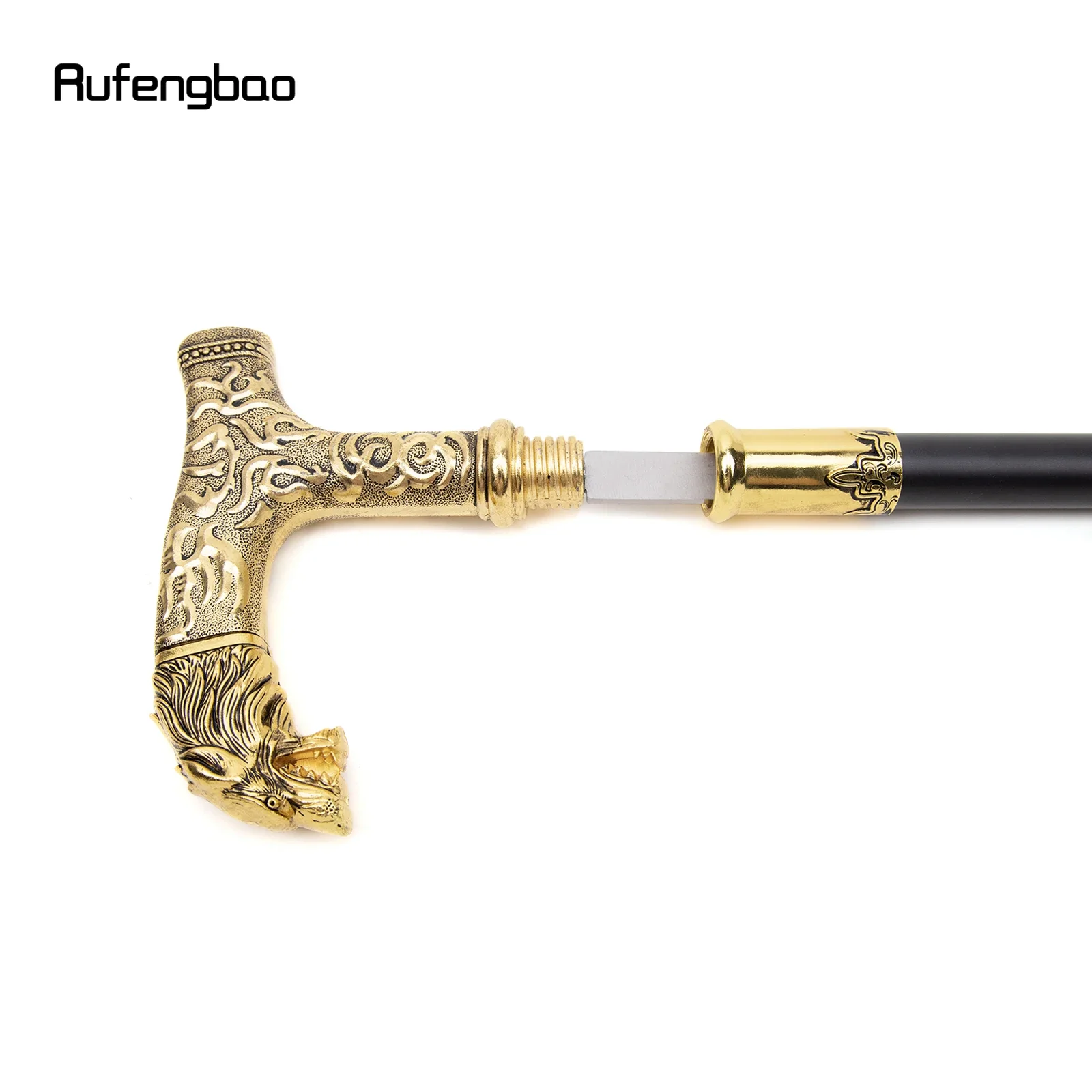 عصا مشي بمقبض ذهبي وولف مفردة مع لوحة مخفية على شكل قصب ديكور لحفلات الهالوين كروسير 93 سم