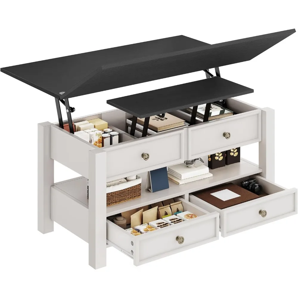 Coffee Table Lift Top, Multi-Function Convertible Coffee Table with Drawers and Hidden Compartment, Converts to Dining