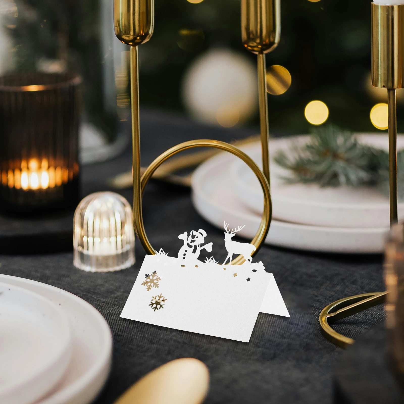

50Pcs Christmas Table Place Cards Reindeer Snowman Pattern DIY Paper Seat Cards for Party Wedding Reception Seating Setup