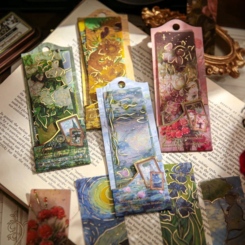 5 Sheets/pack Oil Paintings PVC Bookmarks Aesthetic Romantic Flower Reading Mark Card Exquisite Bookmarks School Office Supplies