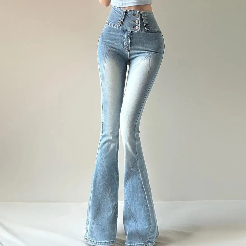 Fashion Flare Jeans For Women Skinny Bell Bottom High Waist Jean Pants Woman Spring Summer Multi Button Lady Sexy Denim Trousers