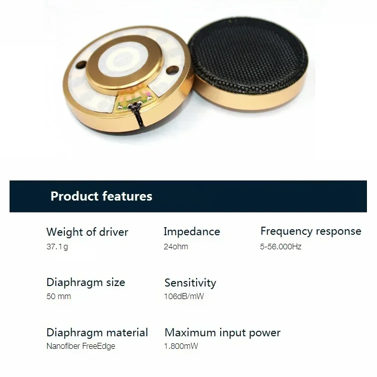 Hifi Speaker Driver Part ,Metal Frame Hi-compliance Roll Edge The Diaphragm With Nanofiber FreeEdge 24Ohm Headphone Driver 50mm