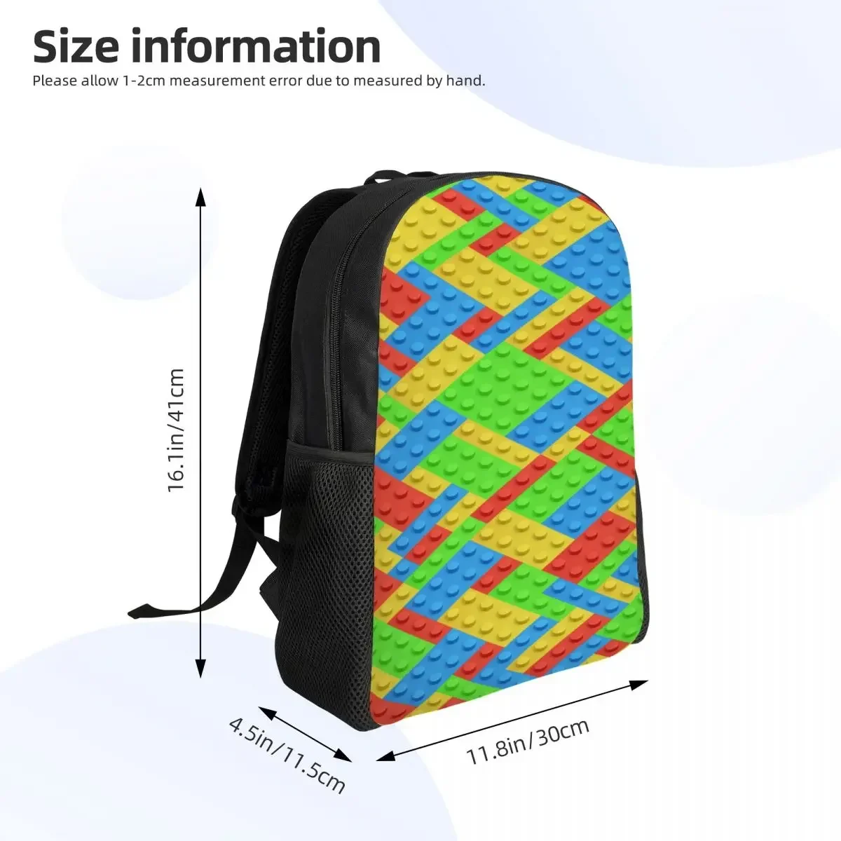 Custom Colorful Building Plastic Brick Toy Blocks Patterns Backpacks Women Men Casual Bookbag for School College Bags