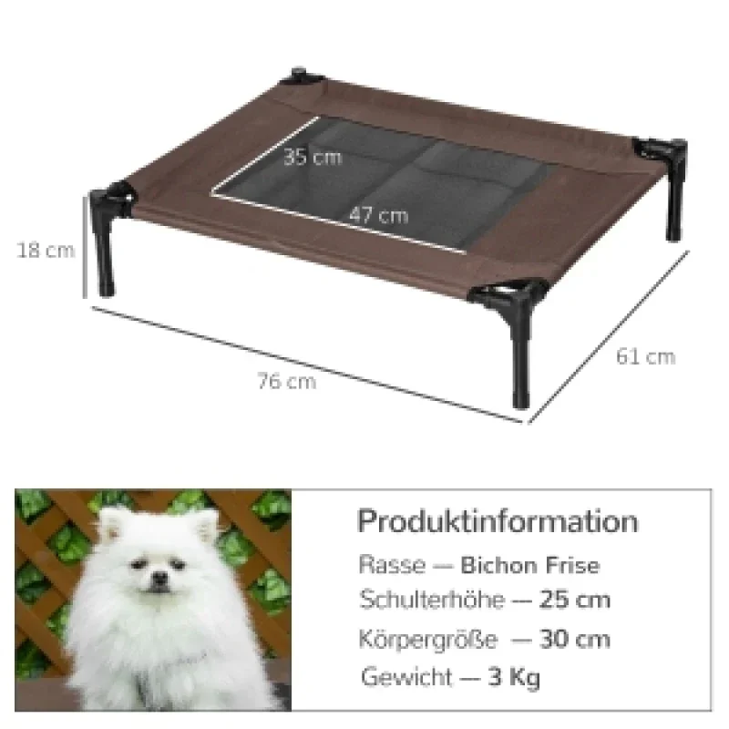Lit de chien d'extérieur, lit de chien surélevé pour chiens de taille moyenne et grande, lit pour animaux de compagnie stable avec maille lavable, lit pour chat, lit pour animaux de compagnie, lieu de couchage pour le camping en plein air, 76 x 61 x 18 cm, marron