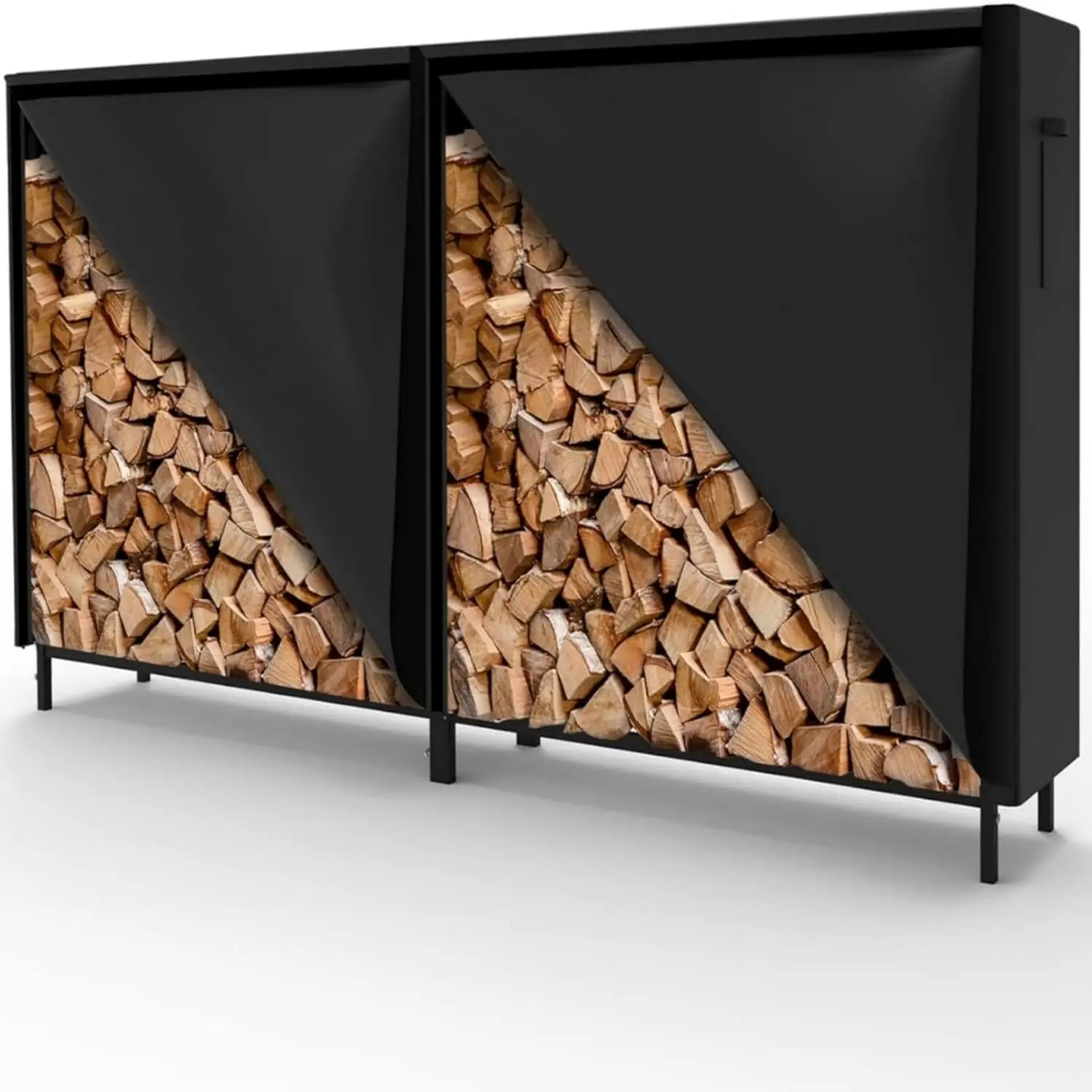 Outdoor Firewood Rack, Heavy Duty Fireplace Wood Storage Holder Stand With Weatherproof Cover, Indoor Patio Deck Log Organizer, Modern Black, Set Of One