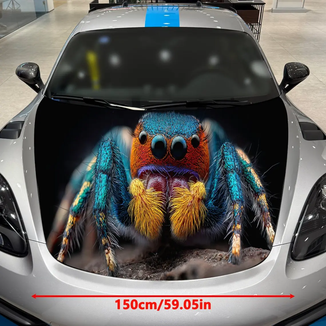 Color Spider Wild Trend PVC Car Hood Wraps, Self-Adhesive Waterproof Car Bonnet Decal Sticker, Car Decoration Protection Sticker