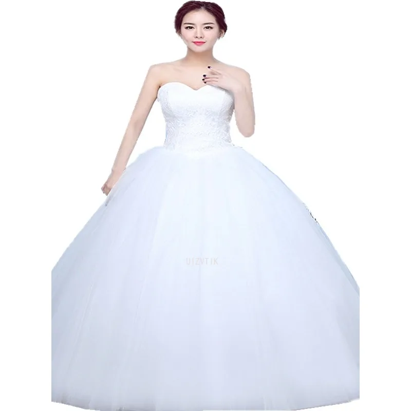 فستان زفاف أبيض بسيط بدون حمالات من الدانتيل بأربطة بطول الأرض فستان حفلة العروس الخفيف الفاخر خارج الكتف فستان حفلة الأميرة