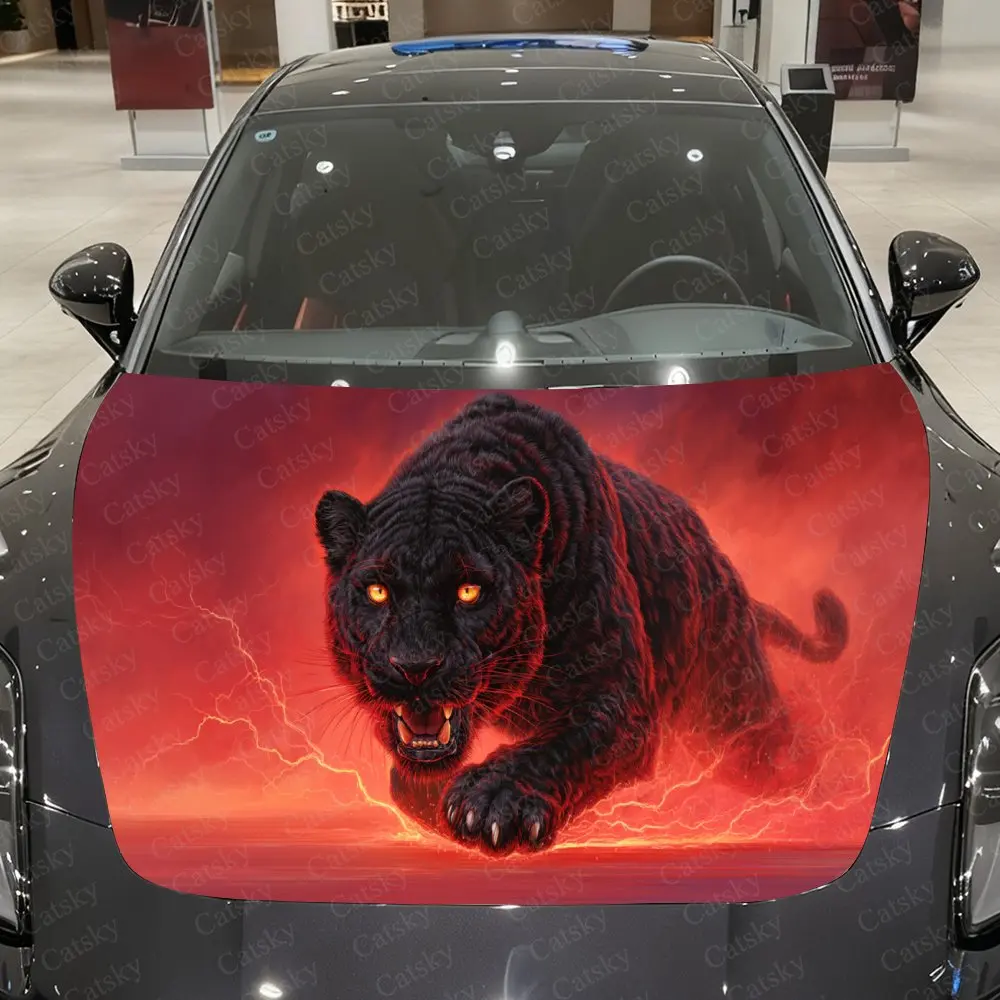 

Scarlet Lightning Panther Soul Car Vinyl Wrap, PVC Material Waterproof Car Hood Sticker, Self-Adhesive Scratch-Resistant Sticker
