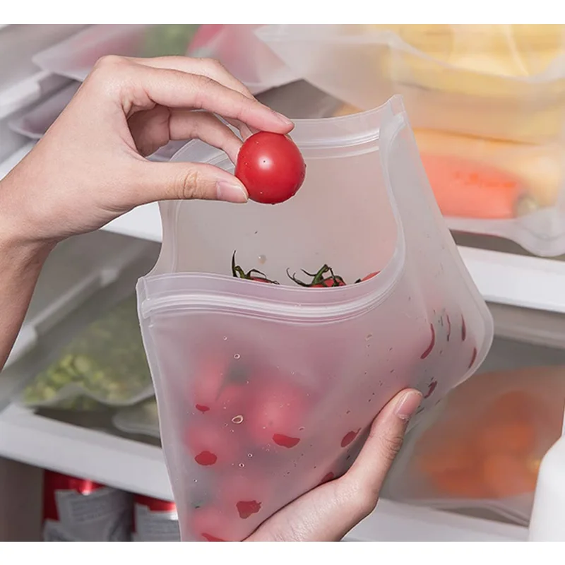 Silicone Food Storage Bag Reusable Stand Up Zipered Leakproof Containers Fresh Bag Fresh Wrap Ziplock Bag