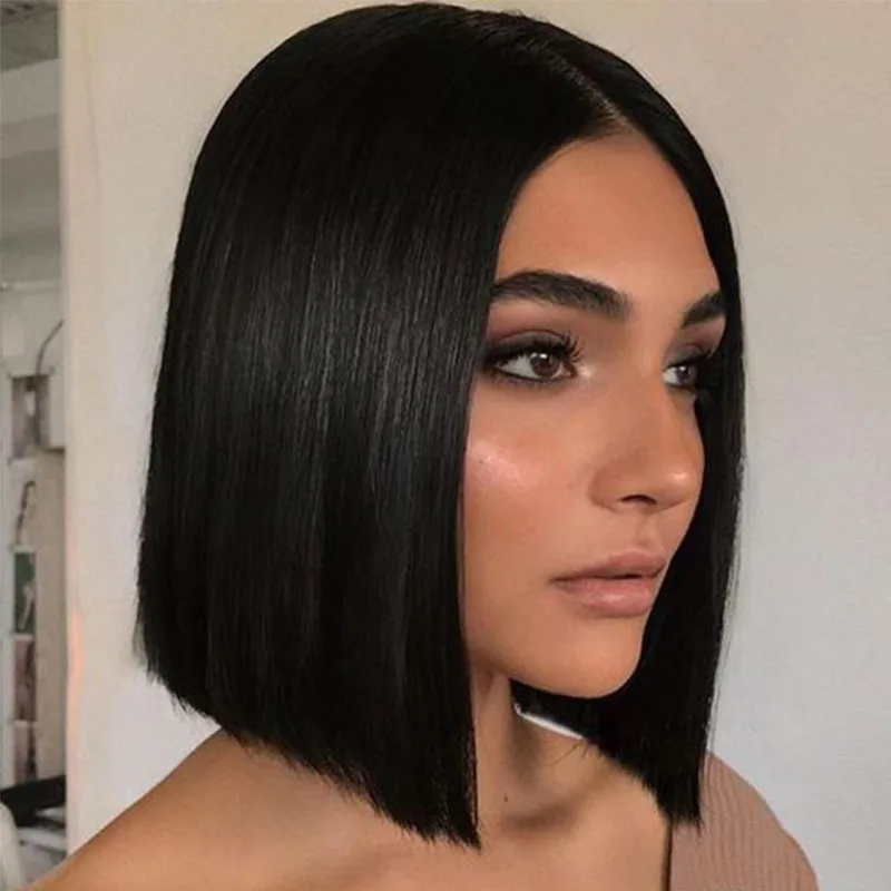 

Модный парик для женщин, средняя часть, до плеч, черный короткий прямой парик Боб