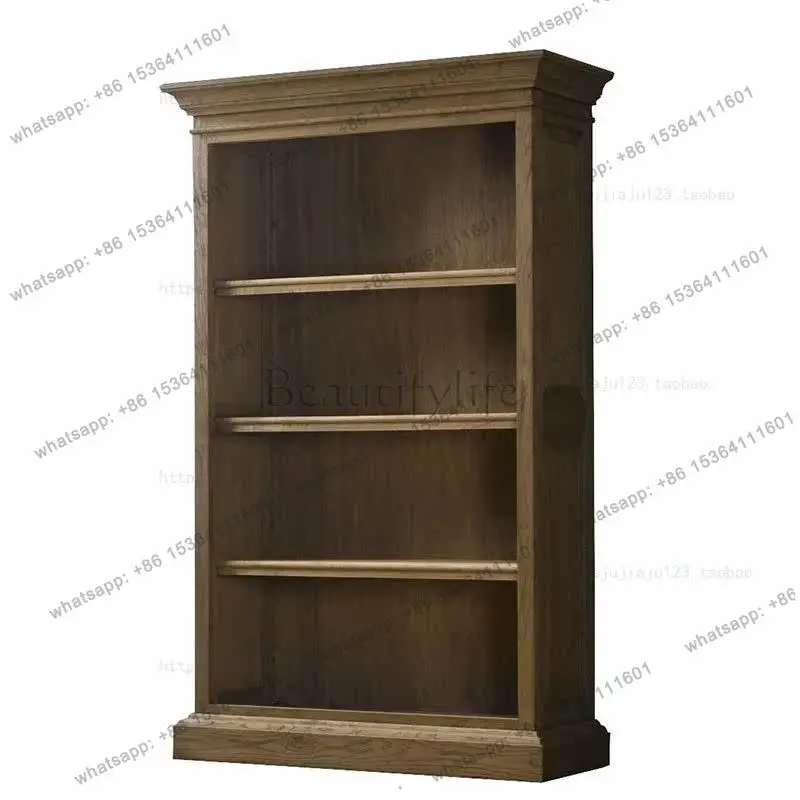 French retro old doorless bookcase bookcase American country oak solid wood living room display cabinet