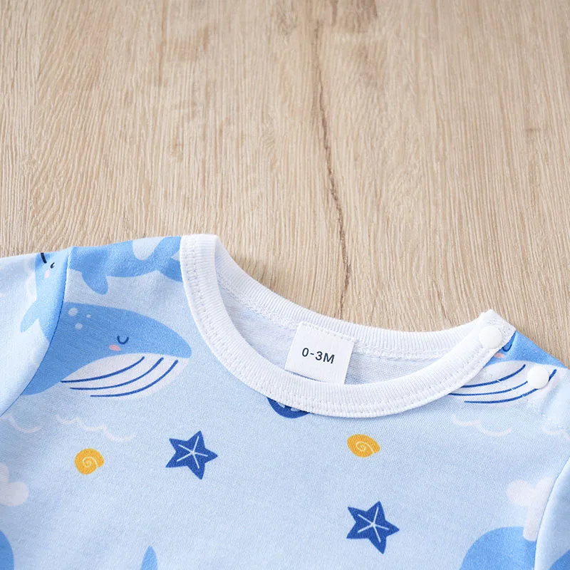 Newborn Baby Boys Jumpsuit Costume Romper Onesies Short Sleeve Print Clothes Summer Round Neck Outdoor Sport Toddler 0-18 Months