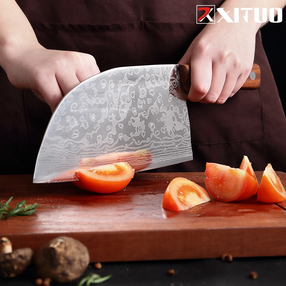 Forging Serbian Chef Knife Full Tang High Carbon Clad Steel Kitchen Chef Knife Ultra Sharp Butcher Cleaver Damascus laser patter