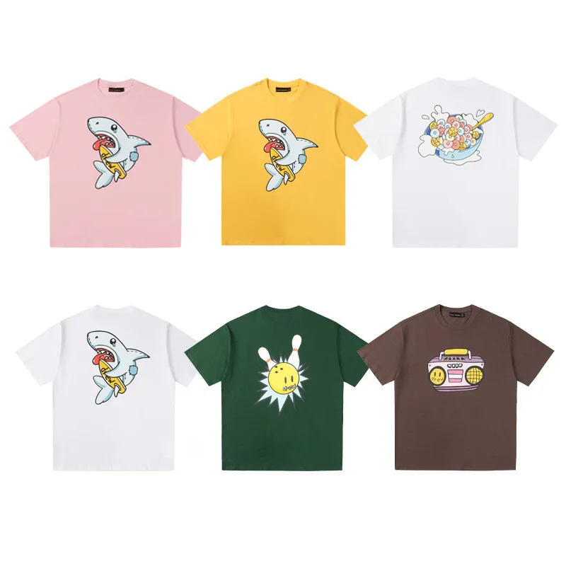 

Drew House Smiley Short-Sleeve Radio Bowling Shark Print Crew Neck Oversized Casual T-Shirt Unisex