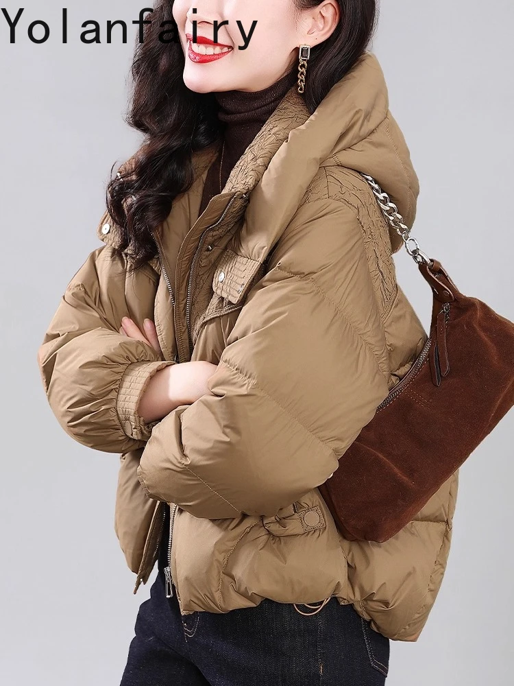 YOLANFAIRY 90% White Duck Down Coats for Woman Winter 2025 Hood High-end Short Puffer Jacket Women' s Clothes Chaqueta De Mujer