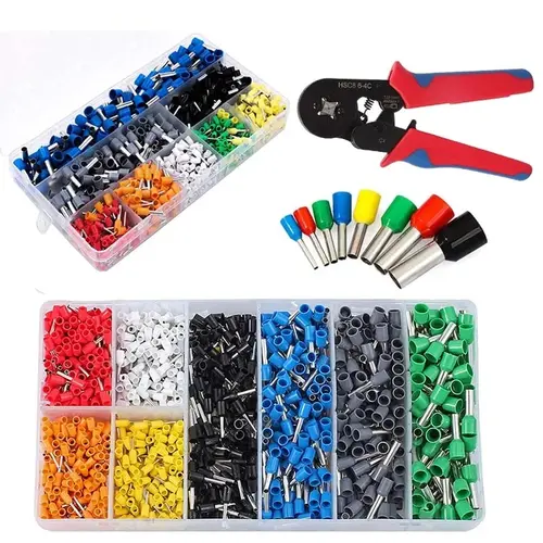 Terminal aislado de tubo eléctrico VE, terminales de crimpado tubulares, conector de Cable, casquillos, conectores de 400-2120 piezas