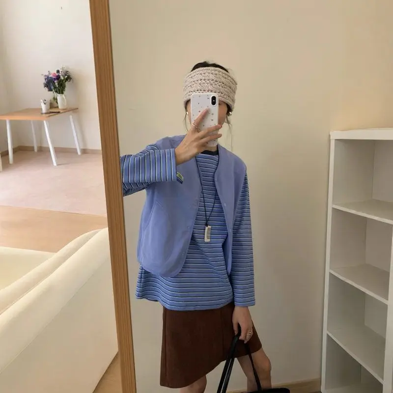 

Comfortable Lightweight Women's VestEGG Early Autumn Daily New Sle Outerwear Simple Commute Cotton Blend Open Cardigan