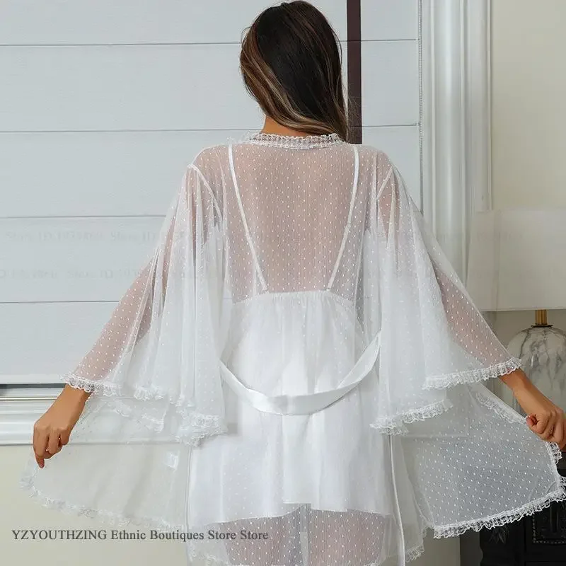 ชุดคลุมตาข่ายสำหรับงานแต่งงาน ชุดนอนเซ็กซี่ แต่งผ้าลูกไม้ ชุดนอนฤดูใบไม้ผลิ ฤดูร้อน ชุดนอนผู้หญิงใหม่ ชุดอยู่บ้าน ชุดลำลอง