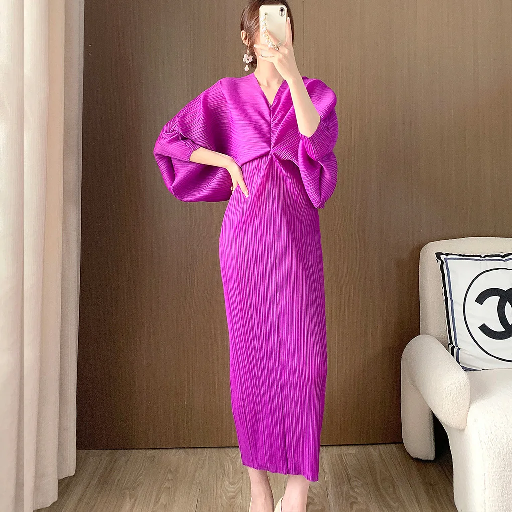 

2024 Spring Autumn Season Miyake Women's Dress Design Sensation Pleated Skirt Wear Long Dress Clothing Versatile Slimming