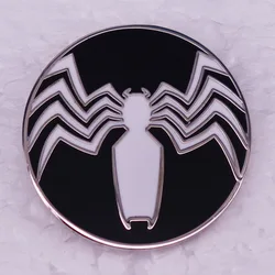 Creative Venom Round Metal Badge Black Background White Spider Brooch Fashion Bag Decoration Men Women Lapel Pin Jewelry Gifts