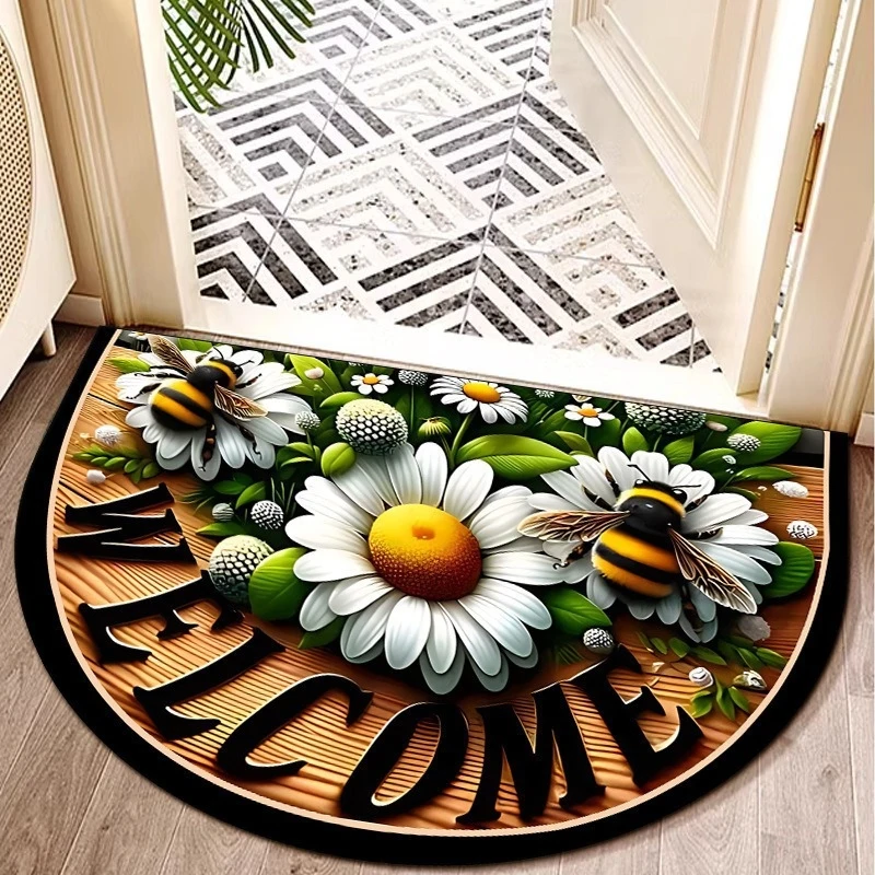VIKAMA American Retro Semi-Circular Door Mat Anti-Slip Wearproof Welcome Rug for Porch Kitchen Bedroom Living Room Home Decor