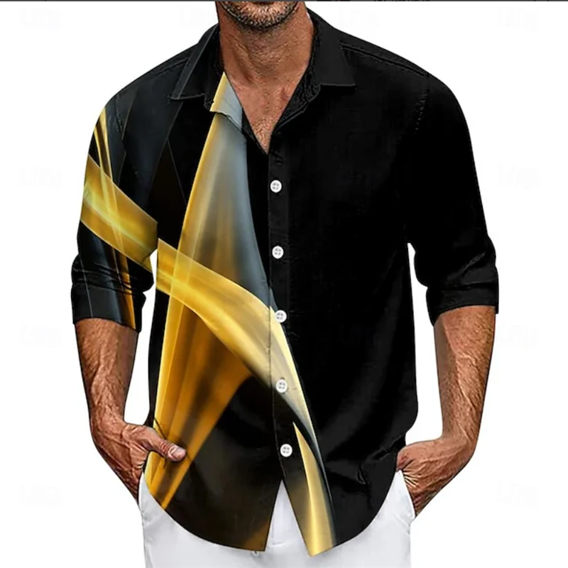 Men's Abstract Liquid Art Satin Shirt Fashion Casual Holiday Summer Spring Autumn Flap Long Sleeve Shirt Pink Blue Gold