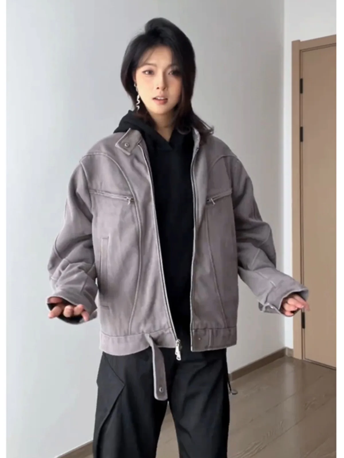 

Мужская джинсовая куртка-харингтон в стиле ретро, свободного кроя, на молнии, для весны и осени