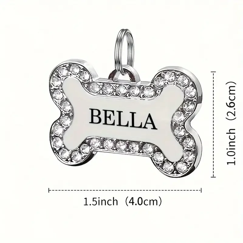 Zinc Alloy Bone Pet ID Tags Engraved Rhinestones Name Number Address Cat Dog Collar Pendant Puppy Necklace Charm Accessories