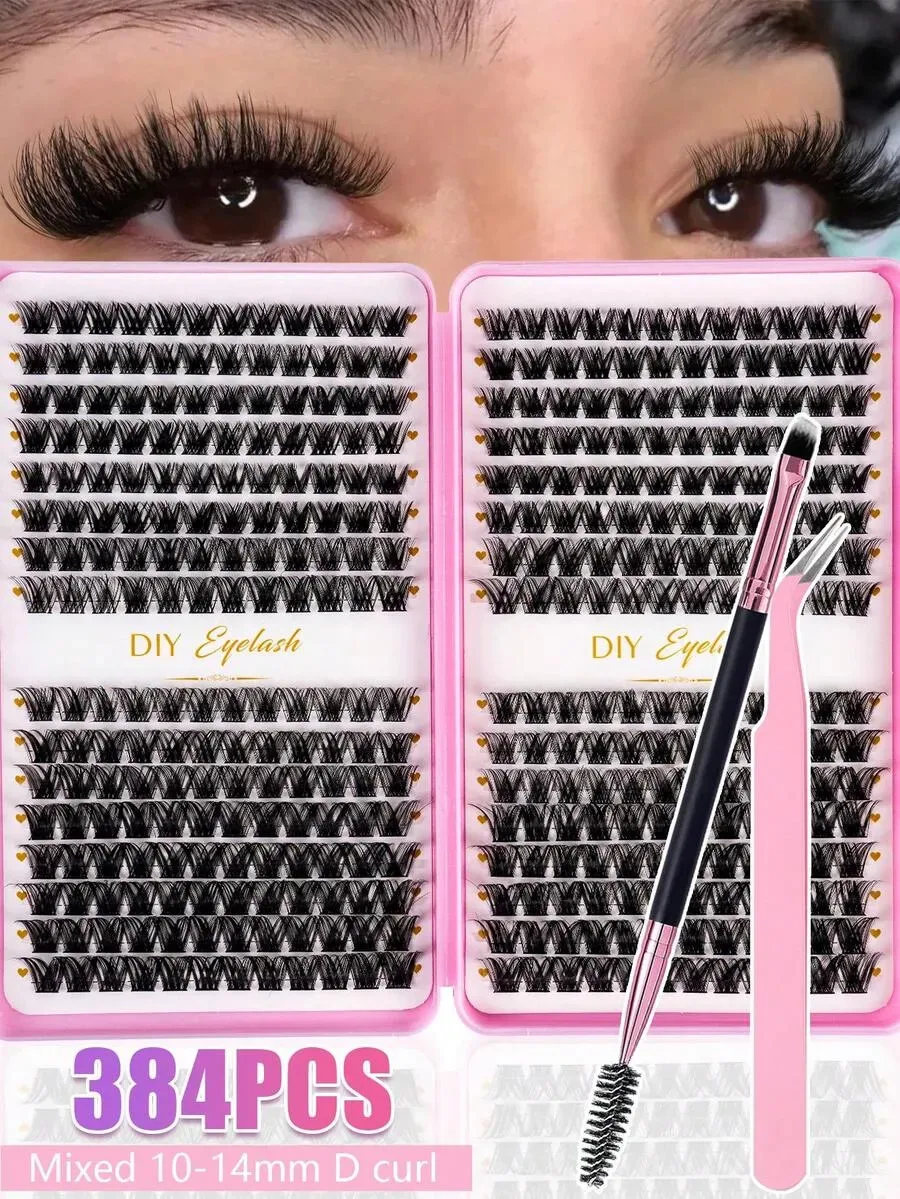 384-teiliges D-Curl Wimpernverlängerungs-Set, Russische Volumen-Wimpern, Dramatischer Täglicher Cosplay-Look, Tragbares Geschenkset