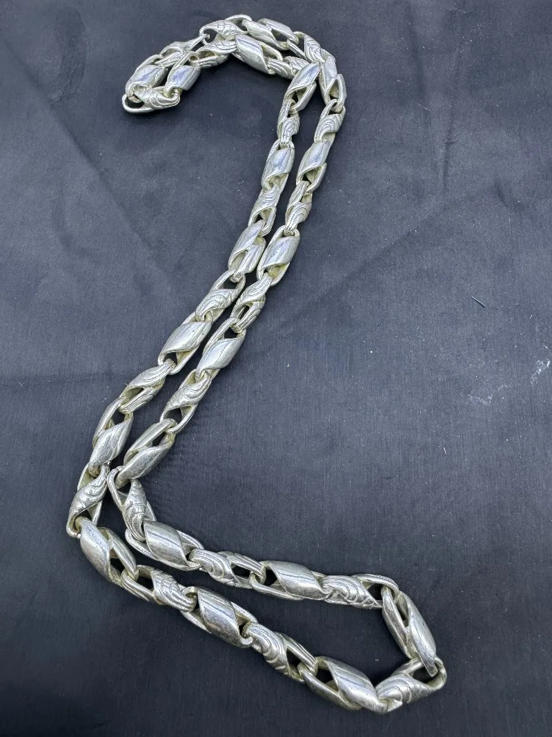 Vintage Silver Necklace For Men, Unique European Hip Hop Fashion Jewelry Perfect Gift For Boyfriend Daily Wear