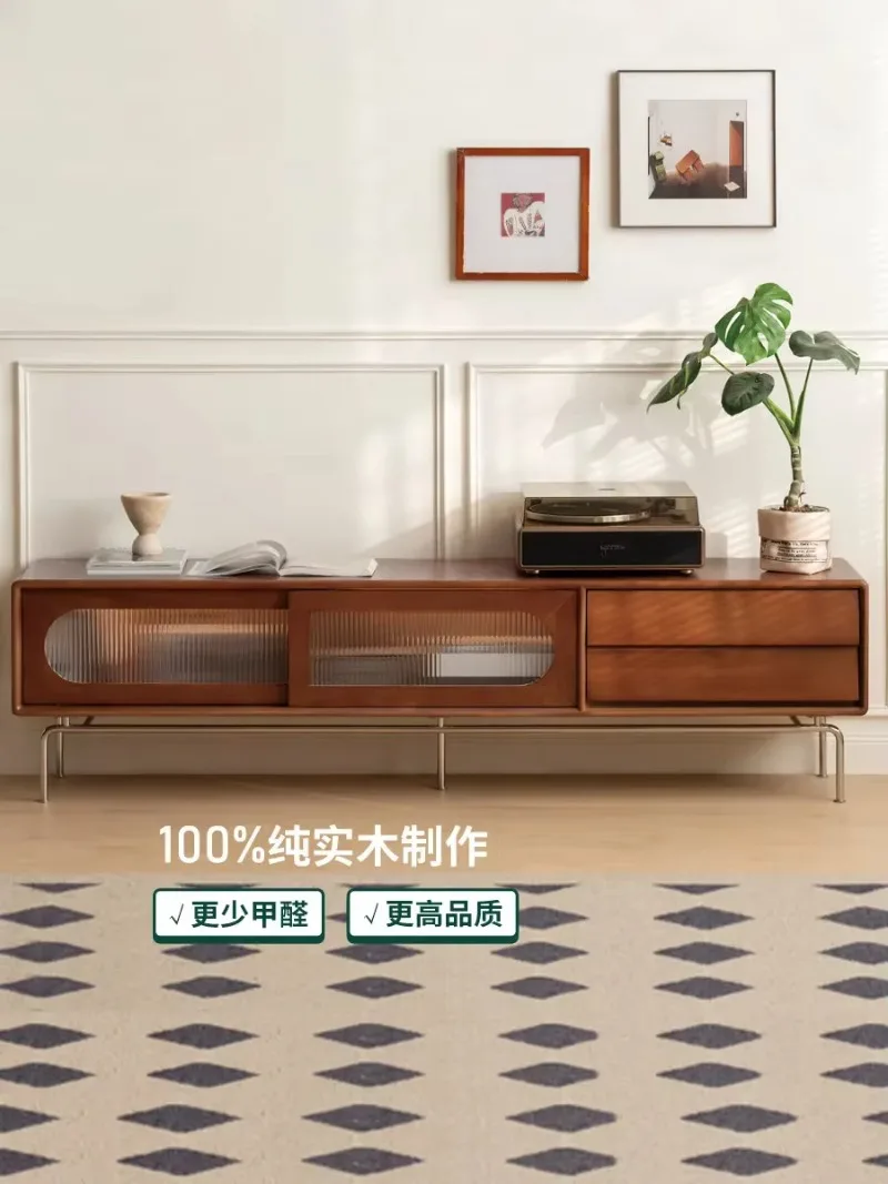 b30-2  retro glass sliding door storage living room medieval tall home solid wood TV cabinet