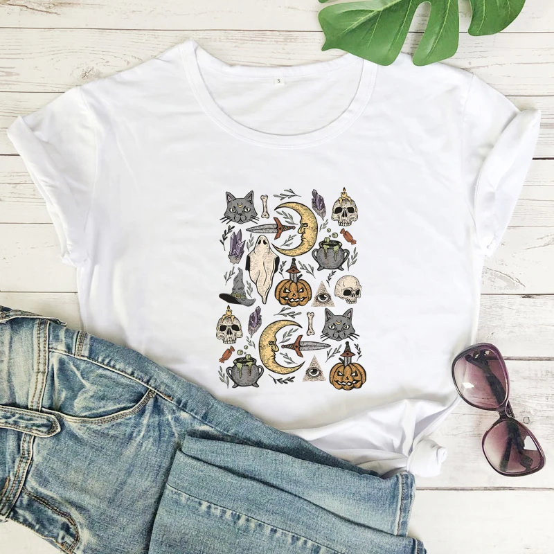 halloween witchy things tshirt vintage women hipster graphic tee shirt