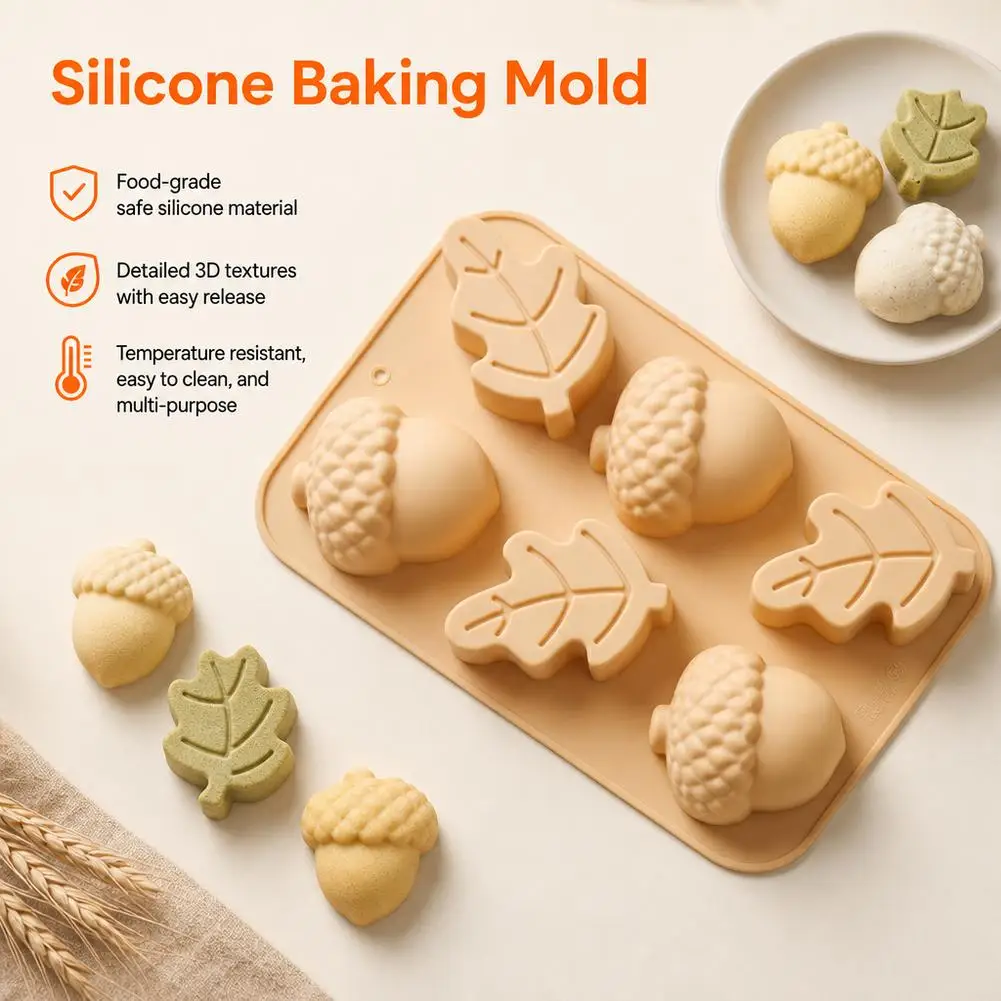 Thanksgiving Fall Silicone Mold Acorn Maple Leaf Pumpkin Shaped Non‑Stick Mould For Chocolate Cake Pastry DIY Baking