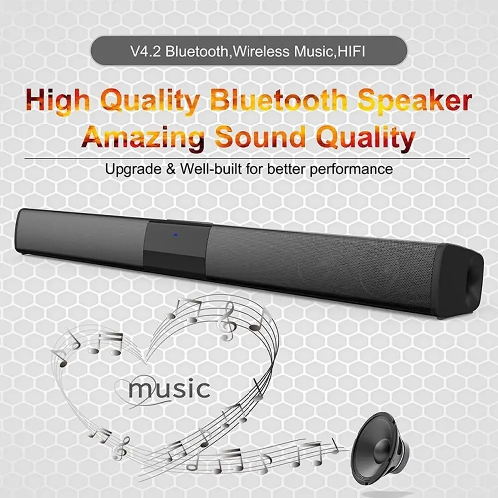 Soundbar HIFI Wireless Bluetooth Speaker Home Theater TV Computer Echo Wall Stereo Surround FM Radio Remote Control Subwoofer