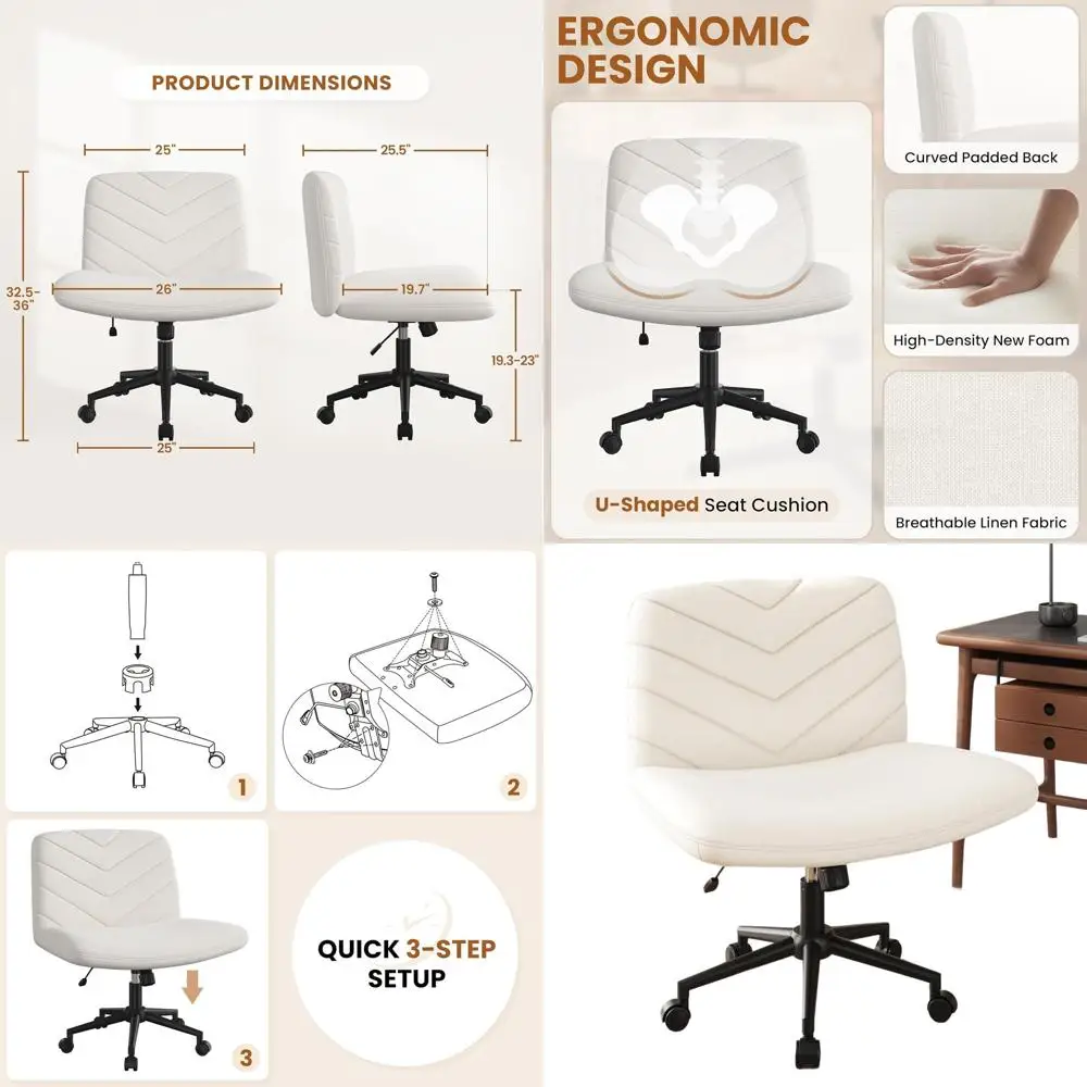

Beige Ergonomic Cross-Legged Swivel Chair without Casters, Ideal for Home Office, Reading, and Makeup