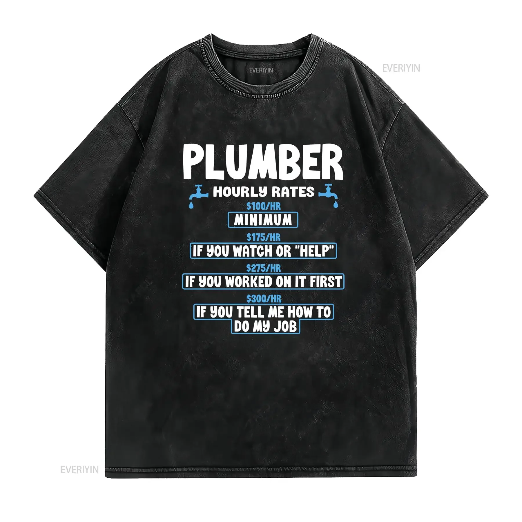 Plumber T Shirt Hourly Rate Funny for Men's Plumbers Dad vintage Washed graphic streetwear Unisex Top For Everyday Wear fashion